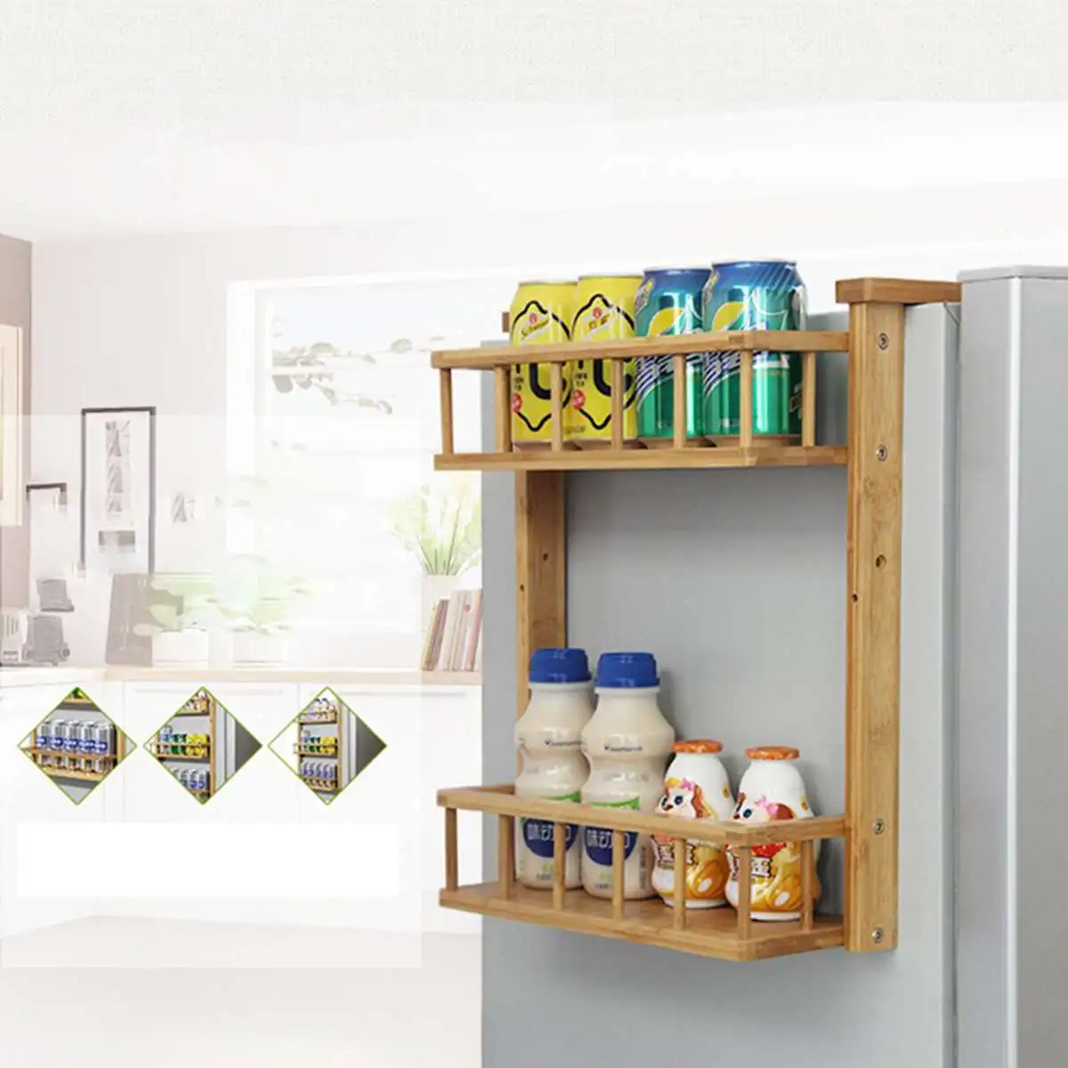 Многослойная бамбуковая регулируемая полка для холодильника боковая стойка