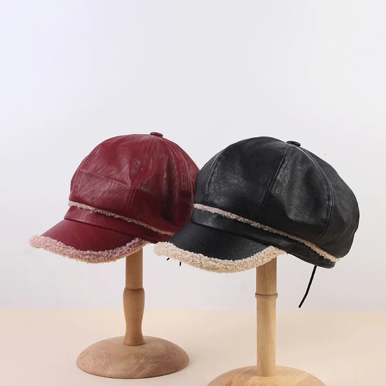 Женская шапка из овечьей шерсти зимняя плотная теплая восьмиугольная кепка