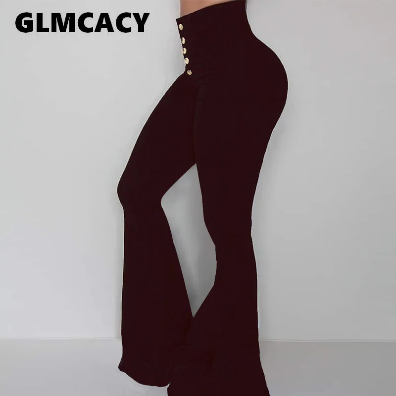 Женские расклешенные брюки с пуговицами и высокой талией Классические осенние