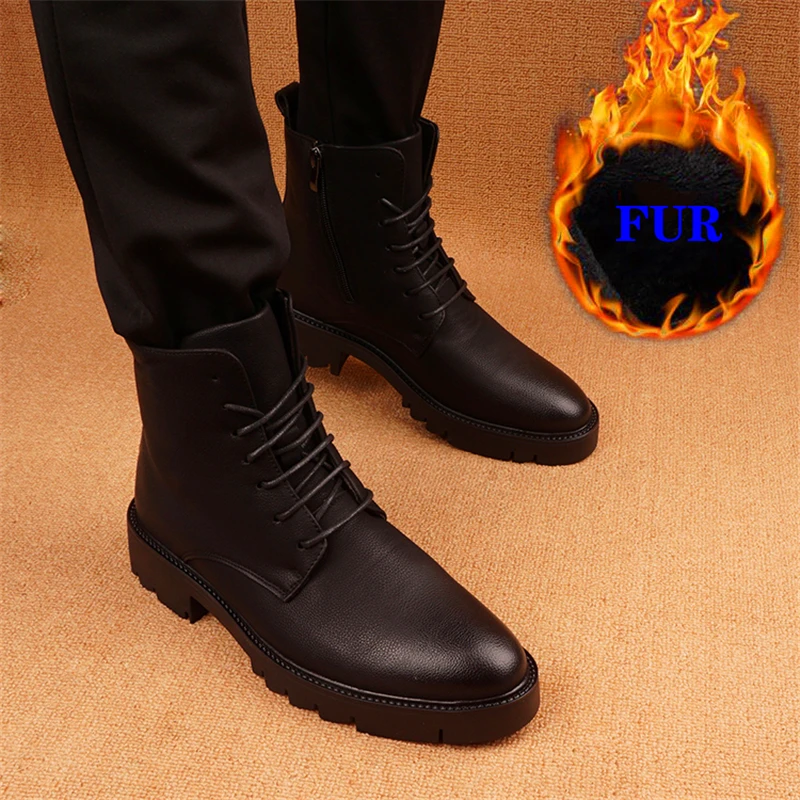 Ботинки мужские зимние из натуральной кожи на молнии меху | Обувь