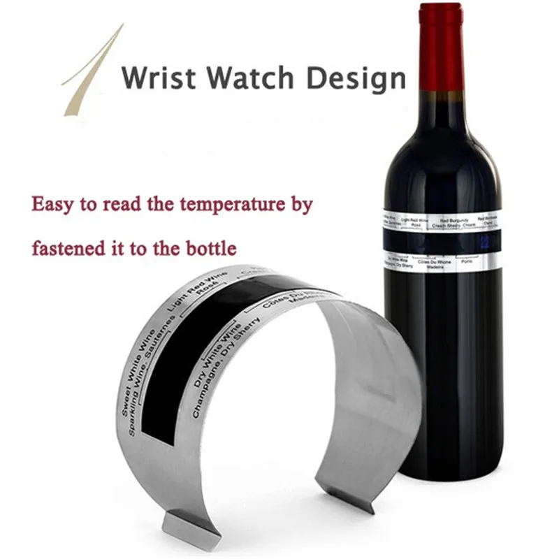 

Creative Stainless Steel Bottle Wine Thermometer LCD Display Serving Party Checker Bracelet Thermometer Shop Bar Kitchen Tools