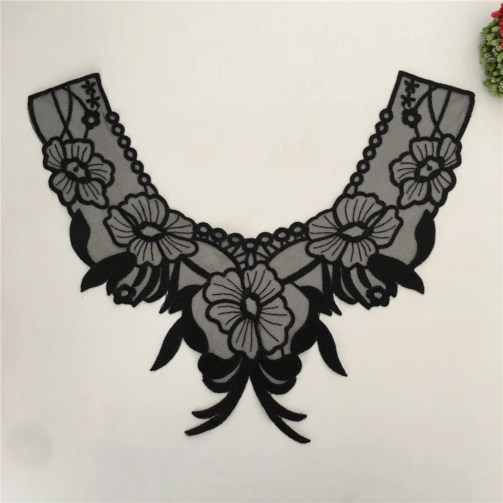 Черный вышитый воротник из органзы Венецианская аппликация кружевной вырез DIY