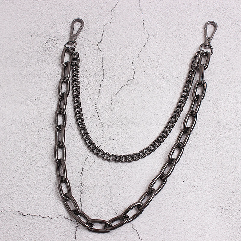 

[EAM] Pu Leather Black Metal Chain Split Long Wide Belt Personality Women New Fashion Tide All-match Spring Autumn 2021 1Y882