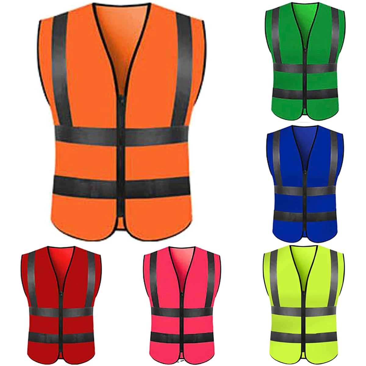 

Men's Protective Waistcoat Workwear Outdoor Bicycle Reflective Jackets High Safety Visibility Zipper Riding Vest Striped