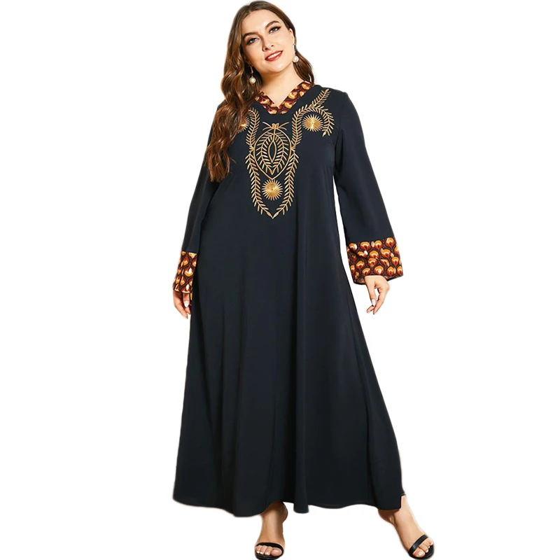 Мусульманское женское платье с вышивкой в Дубае, длинное платье с длинным рукавом в арабском стиле, винтажный кафтан, макси халат, Рамадан, и...