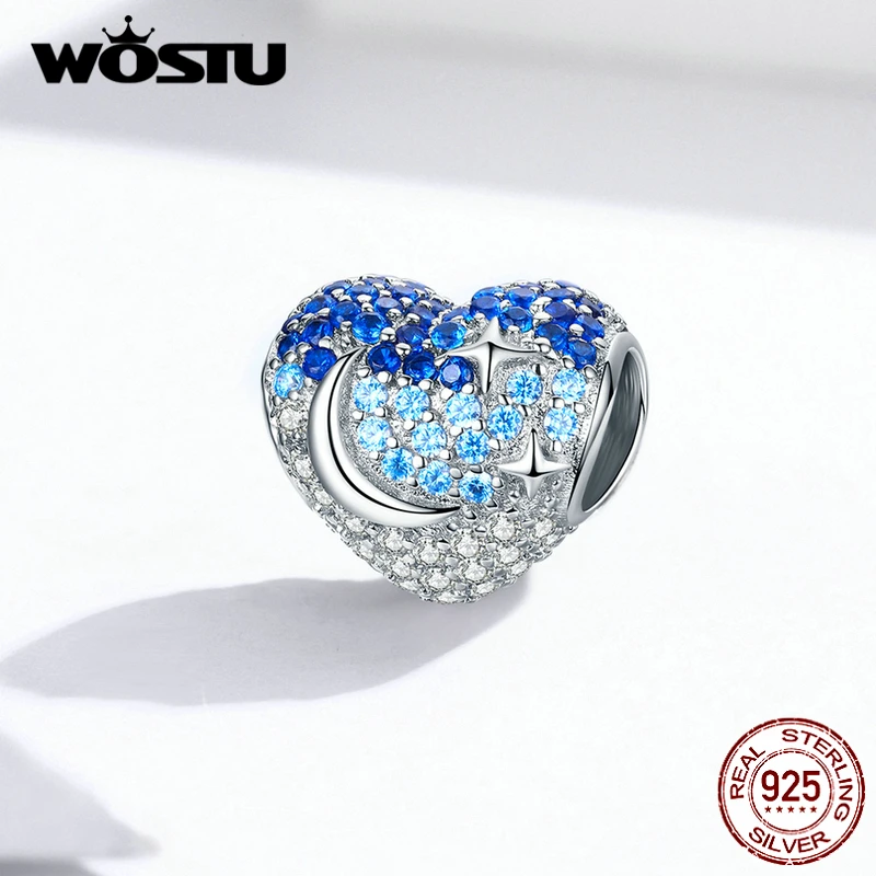 WOSTU ослепительные Подвески в виде голубого сердца из стерлингового серебра 925