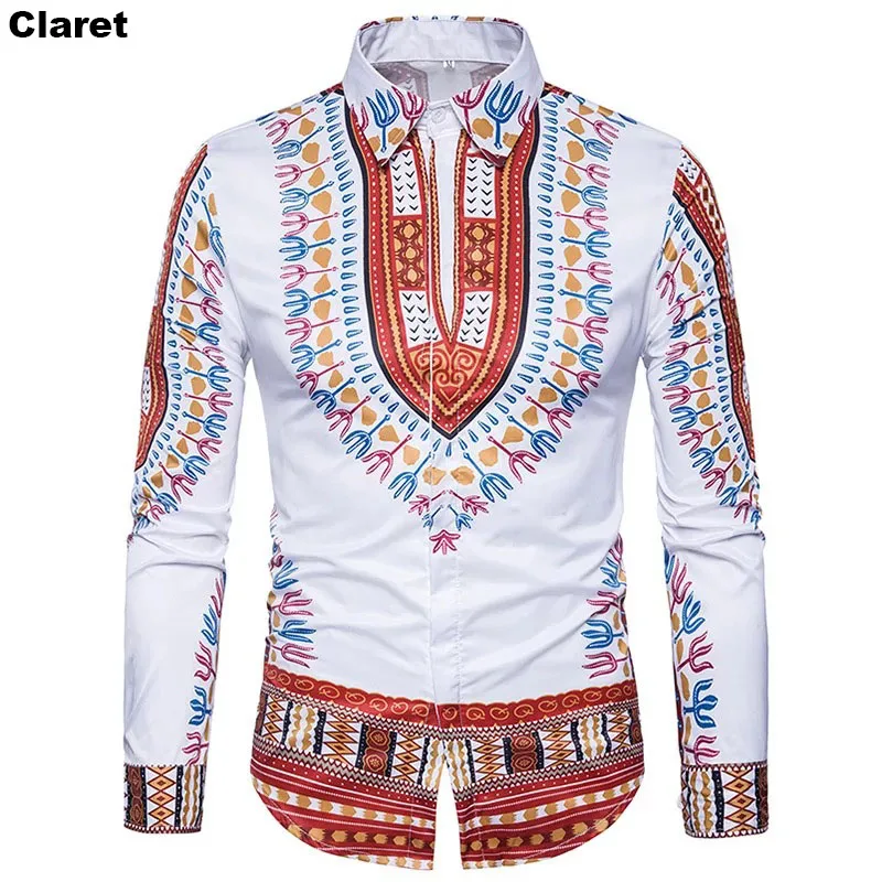 Мужская рубашка в стиле хип хоп 5 цветов с геометрическим принтом длинным