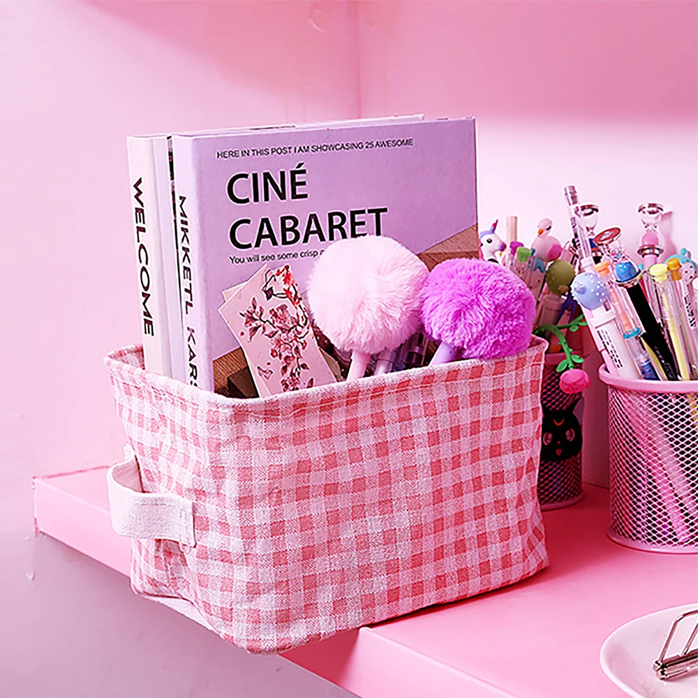 Милый розовый клетчатый Ящик для игрушек Saim коробка хранения из хлопка и льна