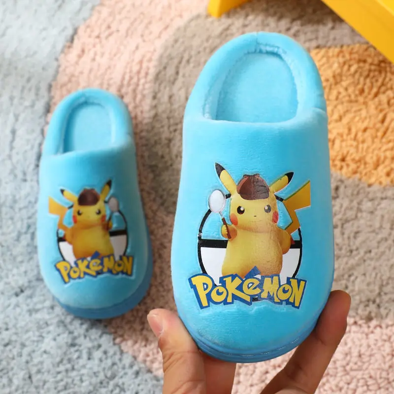 Зимняя детская теплая обувь с покемоном Пикачу модная Милая мультяшная для