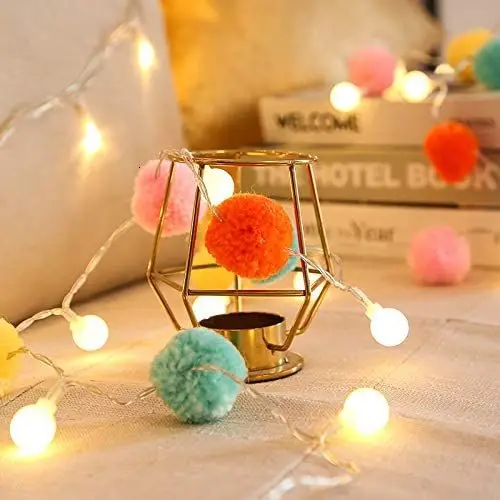 

Reshowerle Battery Operated 20 LED String Lights, 9.8ft Globe Pompoms Balls Christmas Indoor Fairy String Lights Decorative for