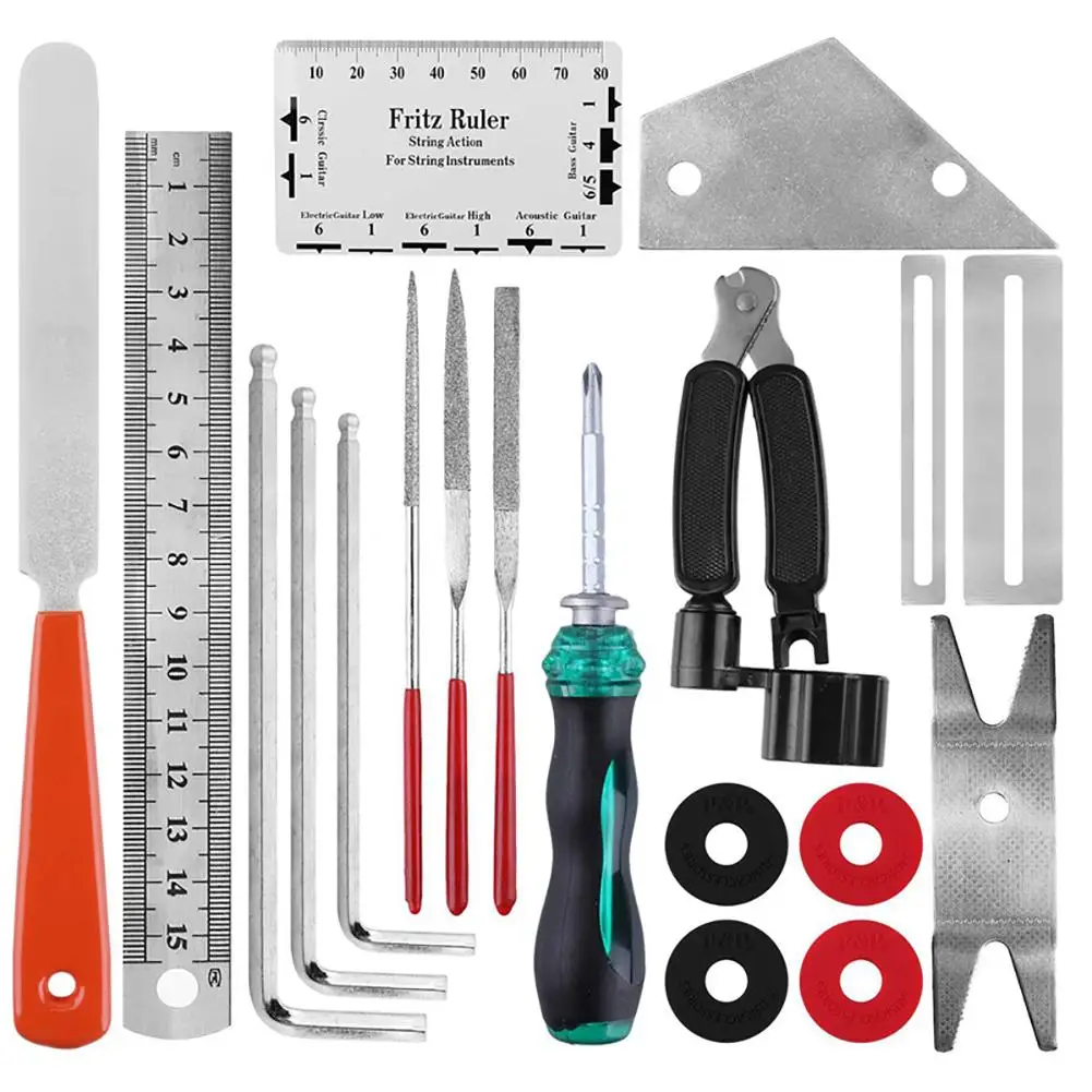 

Guitar Repair Tool Kit 20Pcs Guitar Repairing Strings Action Ruler Spanner Screwdriver Files Tool Kit Guitar Accessories