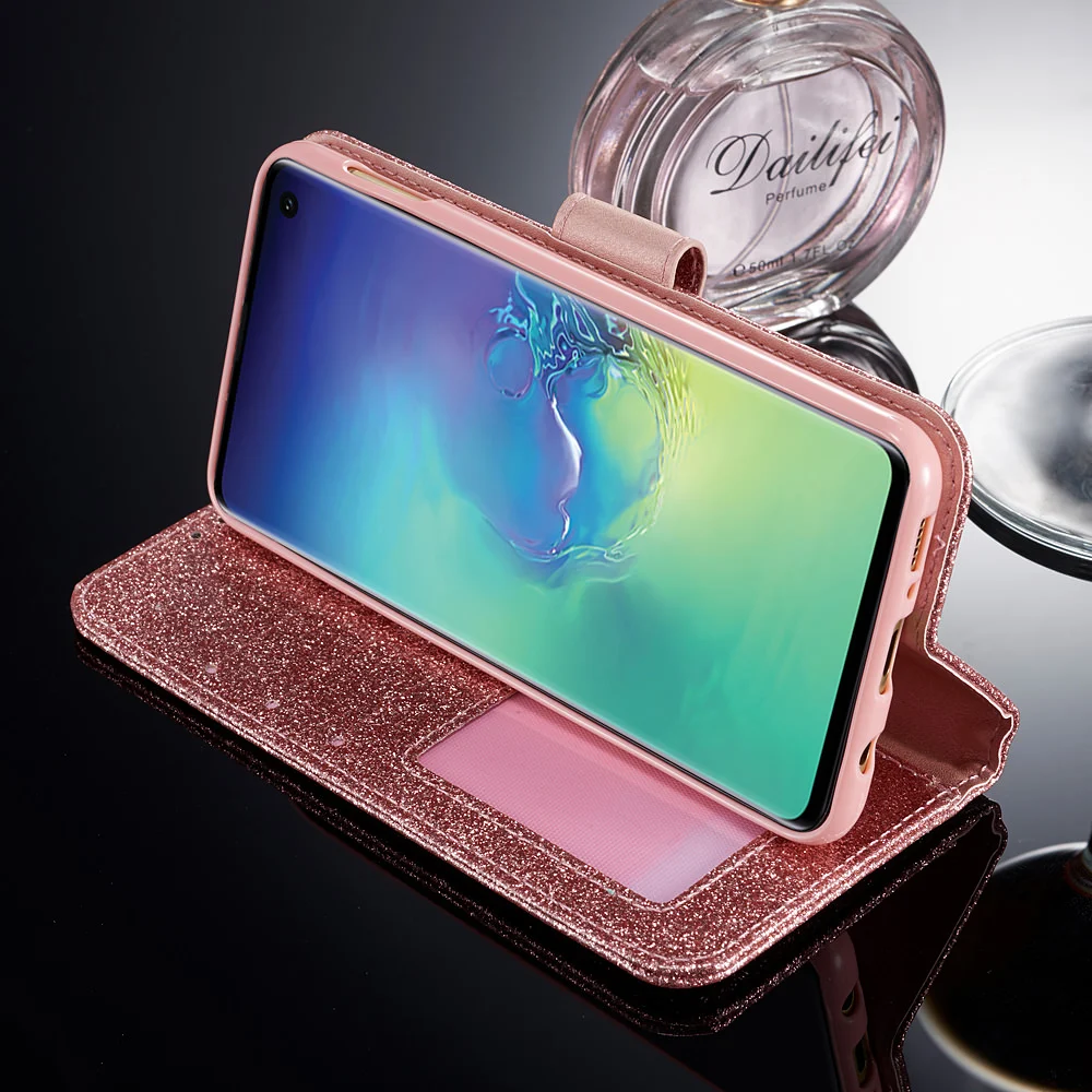 Кожаный чехол книжка с блестками для Samsung Galaxy S21 Ultra S20 FE S10 S10E S8 S9 S7 Edge Note 10 20 Plus 5G S 9