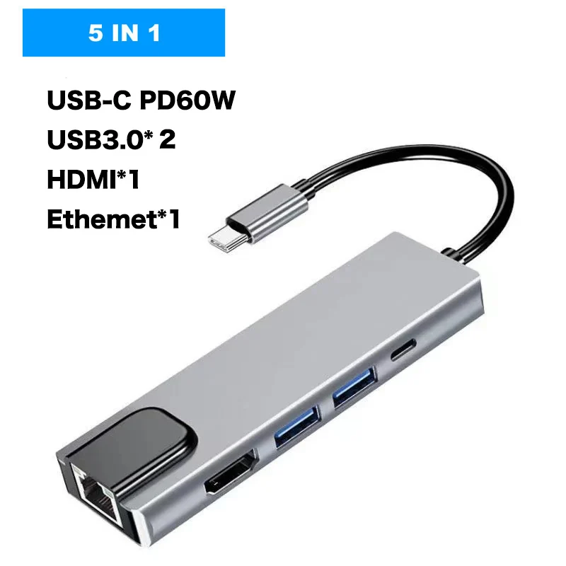 

USB C Hub Multiport Adapter with 1000M RJ45 Gigabit Ethernet,USB3.0 4k HDMI Output Network for MacBook Pro Typec Windows Laptops