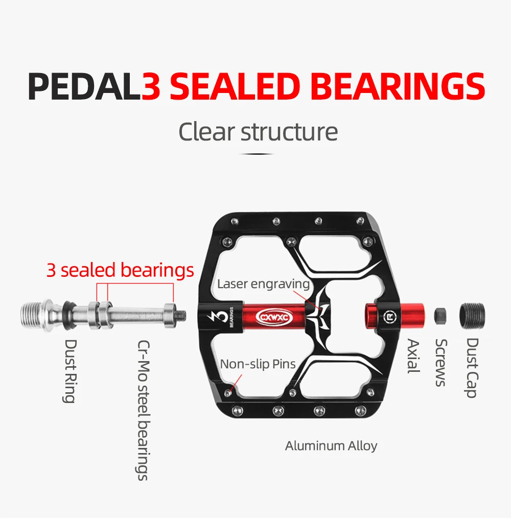 CXWXC Flat Bike Pedals MTB Road 3 Sealed Bearings Bicycle Pedals Mountain Bike Pedals Wide Platform Accessories Part