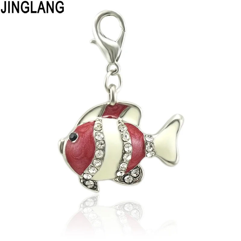 JINGLANG модные Лобстер белые стразы синий эмалированная рыба костюмированной