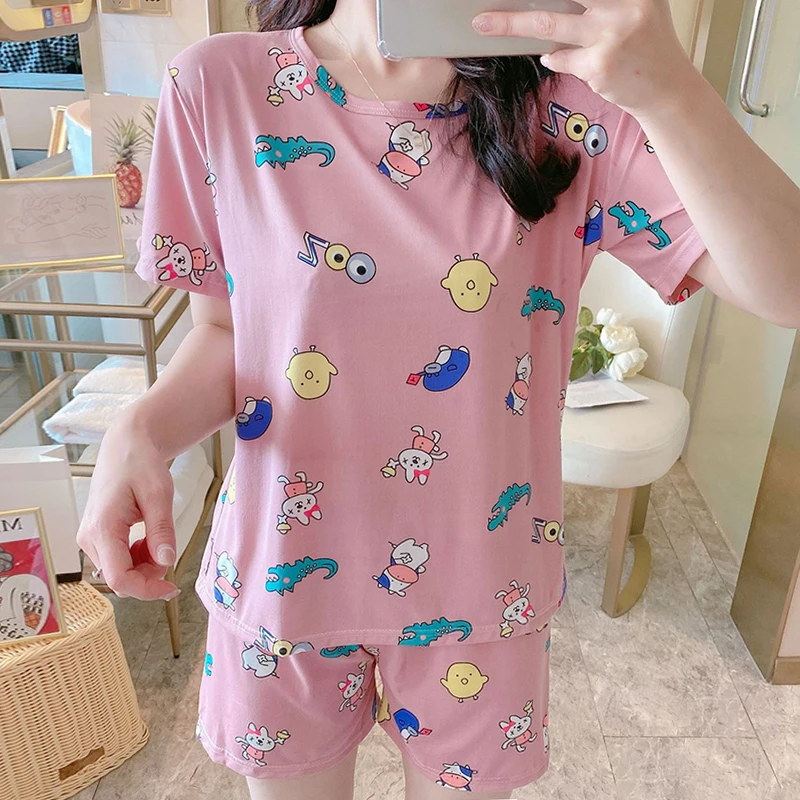 

Pajama Sets Women Summer New Trendy Simple Korean Sweet Printed Loose Schoolgirls Womens Homewear Kawaii Leisure Soft Sleepwear