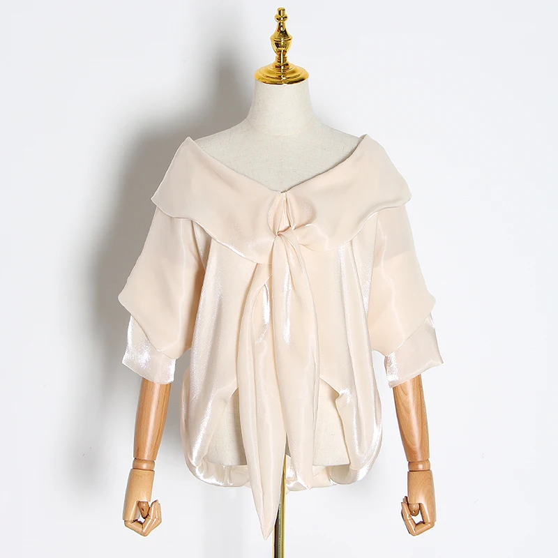 

Shirt Tops Female Casual Clothes Korean 2021 Spring New Ruffle Slash Neck Sexy Blouse Women Irregular Lace up