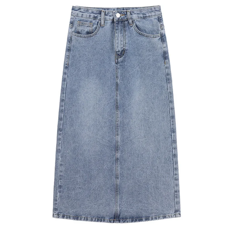 

Blue High Waist Temperament Split Joint Denim Long Half-body Skirt Women Fashion Tide New Spring Autumn 2021 1DD1379