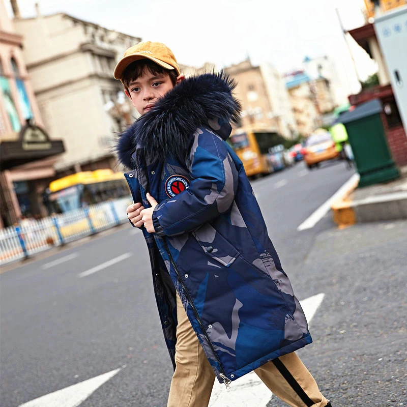 Новый Камуфляжный Зимний пуховик для мальчиков утолщенный теплый большой