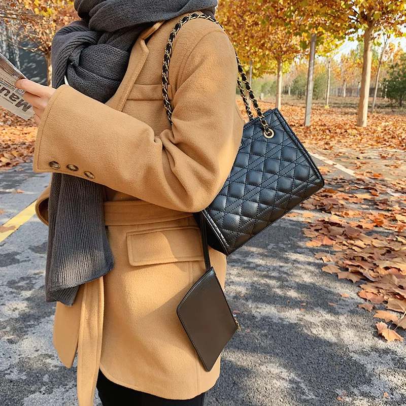 

Small Tote Bag Luxury Handbag Women Bags Designer Pu Leather Diamond Lattice Trending Female Hand Shoulder Bag 2pcs set