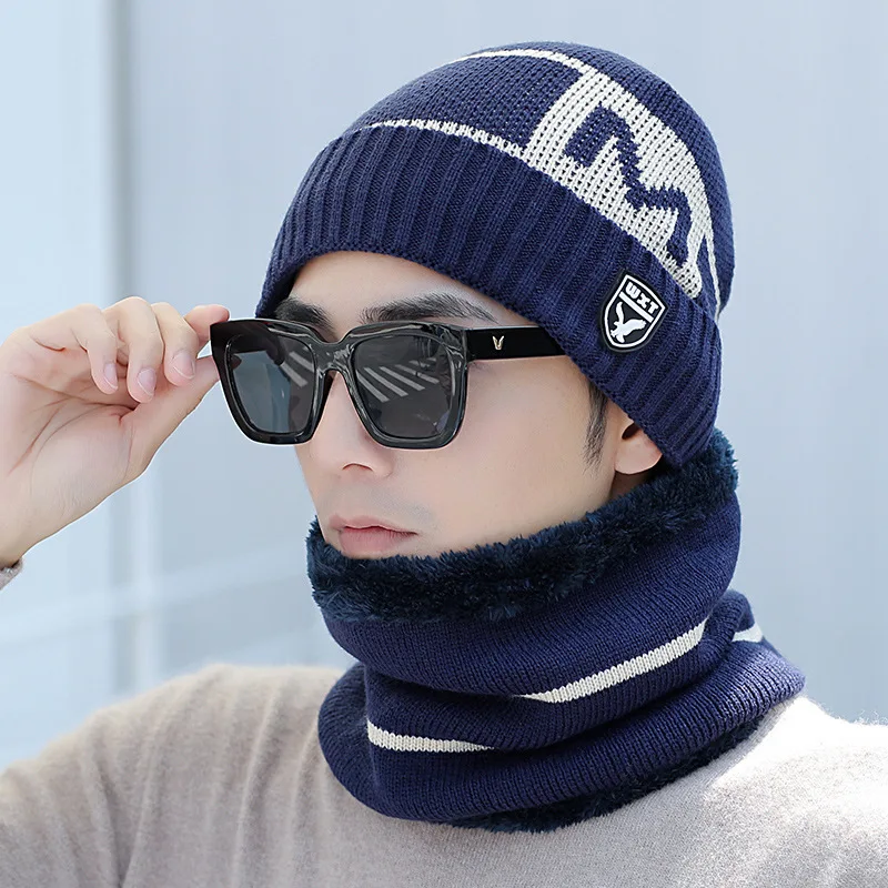 Осенне-зимняя мужская шерстяная теплая вязаная шапка уличная набор женских Плюс
