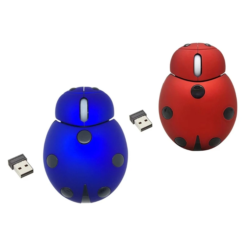

P9YE Mini Animal Shape Mice with USB Receiver 2.4GHz Small Ladybug Cartoon Mouse Compatible with Most Systems