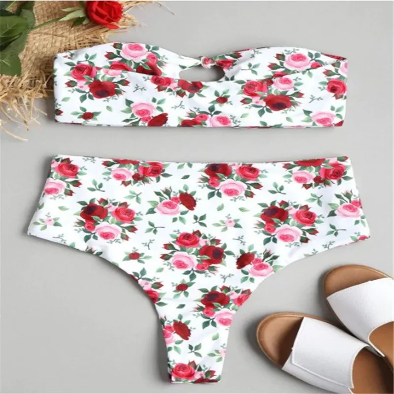 Новинка 2020 года комплект купальников из двух предметов с принтом роз переплет на