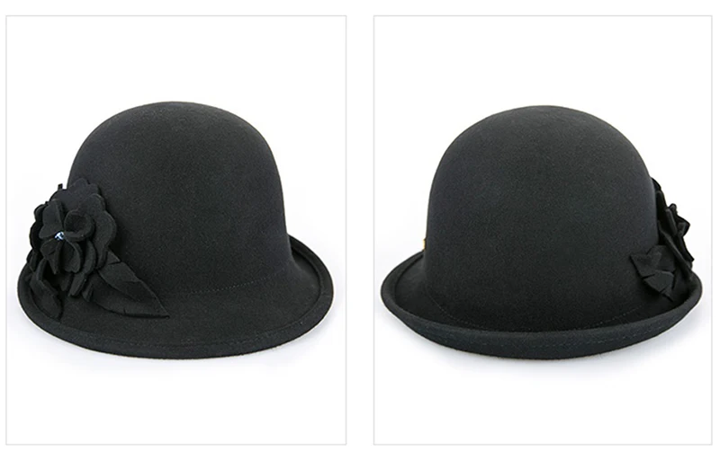 Sedancasesa Wool From Australian Felt Hat for Girls Child Bucket Hats With Flower Decoration Fedoras for Children 52cm
