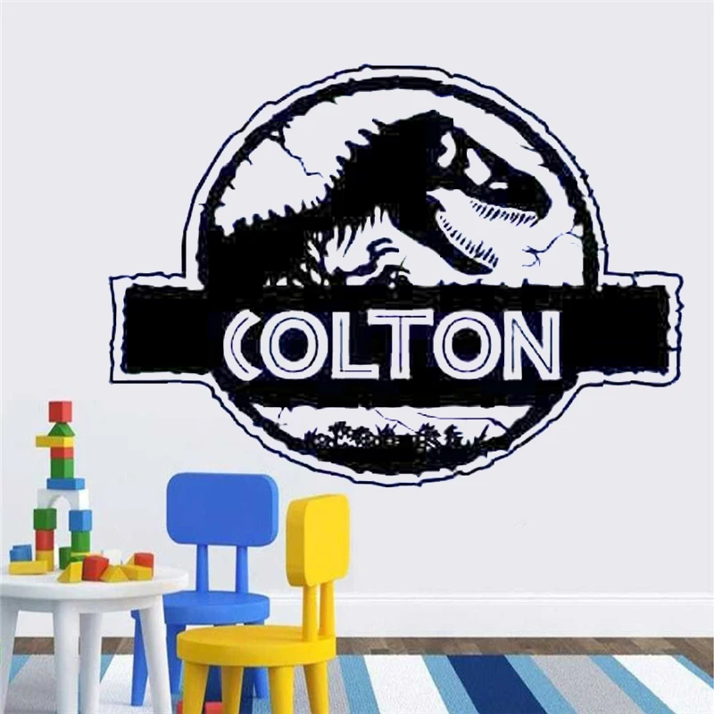 Персонализированная Наклейка на стену для мальчиков дверной знак динозавр