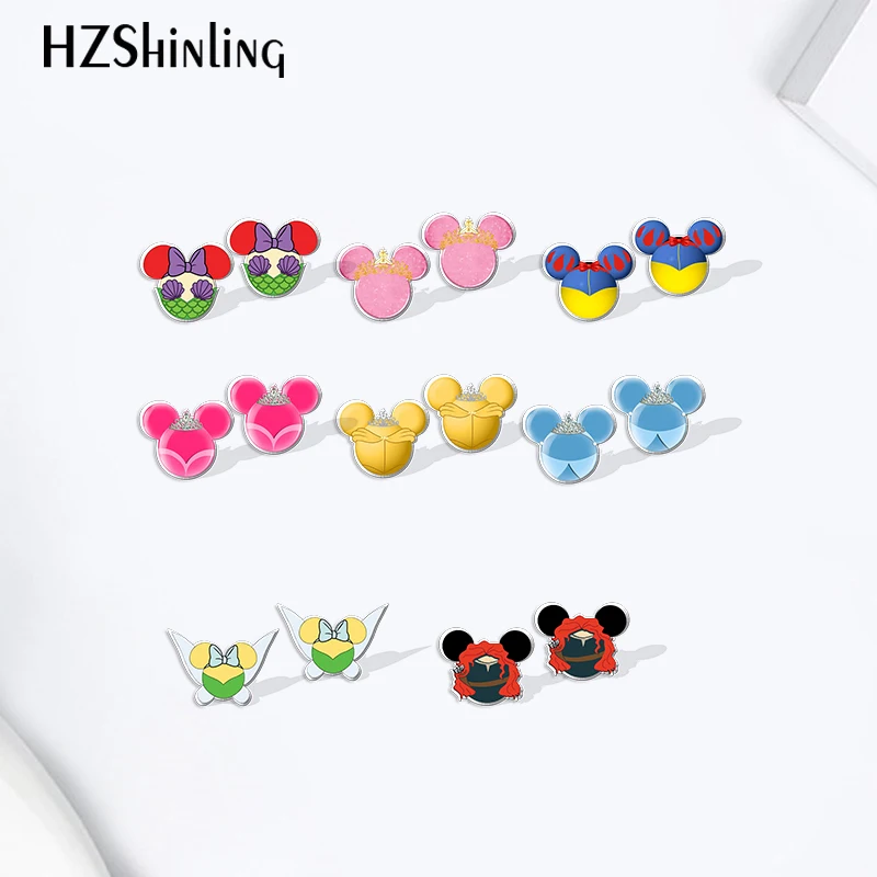 

2021 Mickey Mouse Art Princess Cartoon Robot Acrylic Stud Earrings Resin Epoxy Ear Jewelry