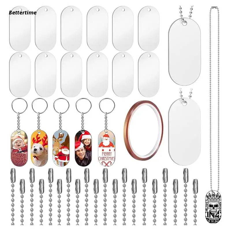 

B36D 51Pcs Sublimation Dog Tags Blanks Aluminum Keychain Tags Pendants for DIY Craft
