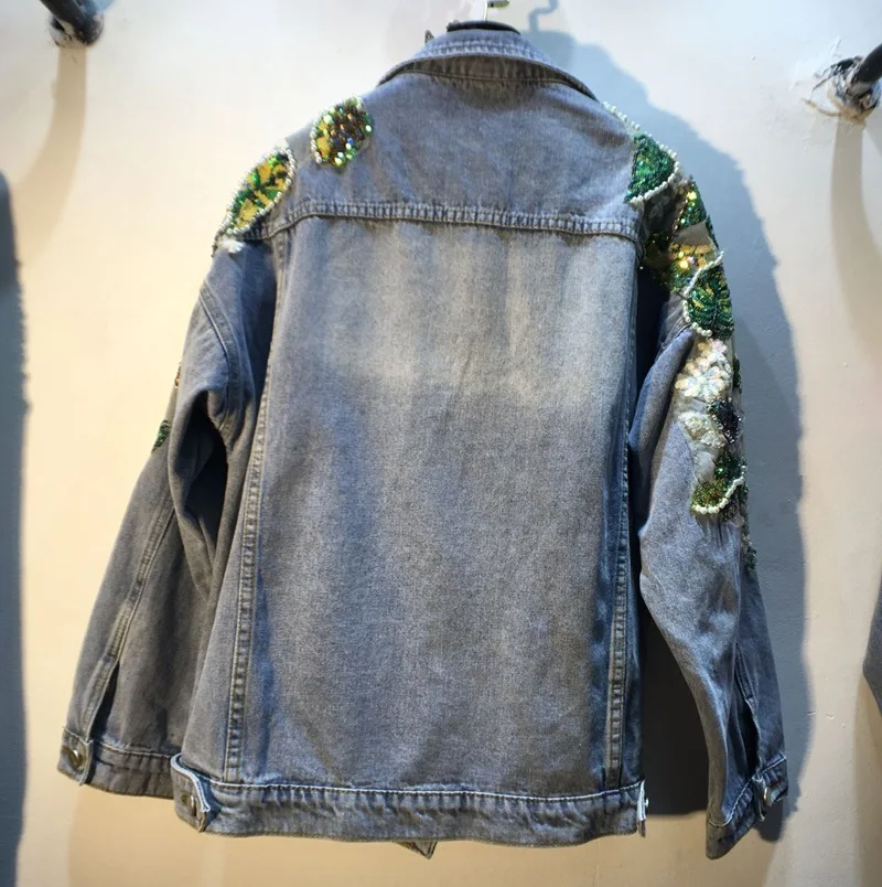 

Streetwear Jacket Womans Rhinestone Beaded Color Sequins Coat Women Denim Jackets Outwear 2021 Spring Autumn Casual Jean Coats
