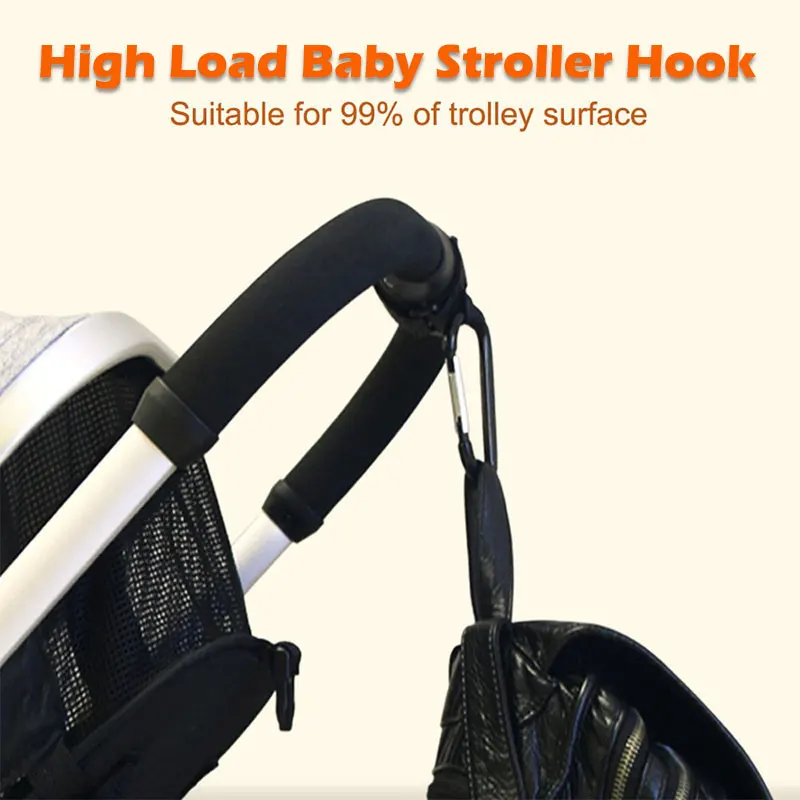 

Baby Stroller Hook with Safety Strap 30KG Load Metal Carabiner Hook Non-slip Silicone Upgraded Large Size Pram Hooks