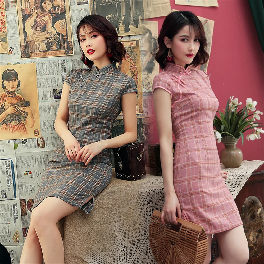 

dressed in chess satin women Oriental cheongsam robes modern womanly chic fashionable New