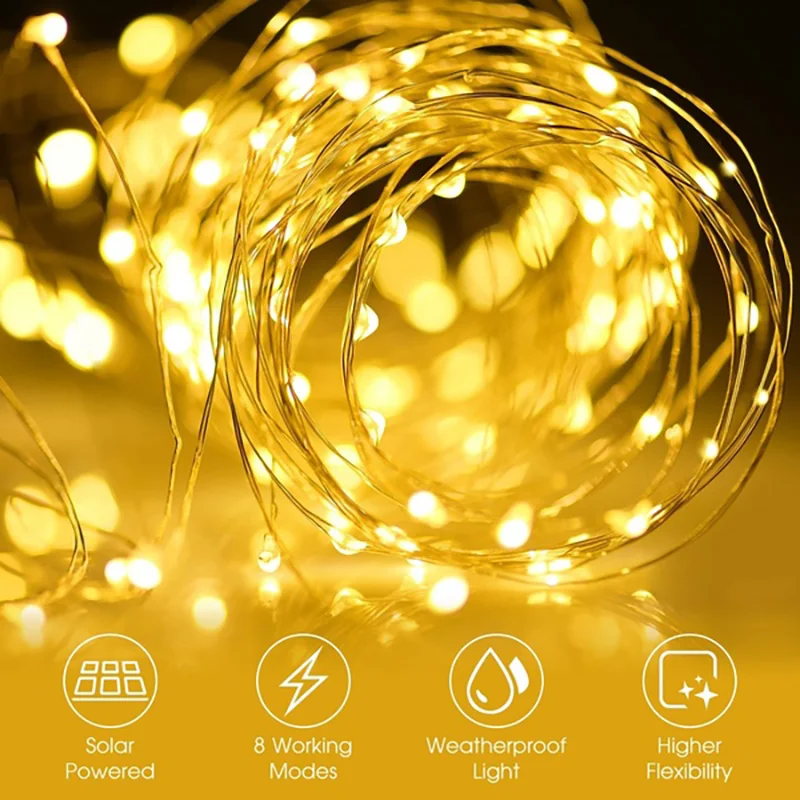 

Fairy Lights 8 Modes Solar Powered Copper Wire Garland Lights Indoor Outdoor Lighting For Christmas Garden Home Holiday Decor