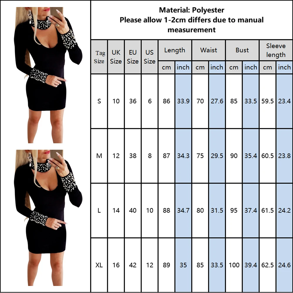 

Female Pearl Slim Short Bodycon Dress Beading Sexy Dress Women Spring 2021 New Lady V Neck Long Sleeve Black Sheath Dresses D30