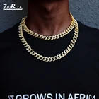 Мужское ожерелье из кубинской цепи в стиле хип-хоп, сверкающее ожерелье из золотистой циркониевой цепи со стразами, ювелирное изделие, бесплатная доставка