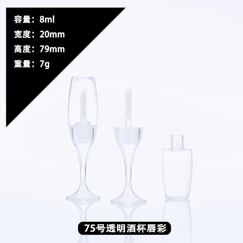 100pcs 8ml wine glass shape Clear Lip gloss Tubes Empty Lipgloss Containers Lipstick Refillable Red Bottle  Lipgloss Tube Vials