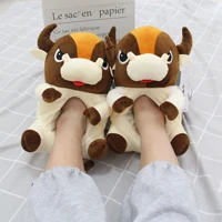 winter plush cotton cow slippers animal cosplay cartoon pattern men and women slippers cute adult household shoes large size