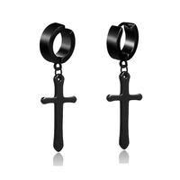 2020 new cross dangle earrings men without piercing punk stainless steel drop brincos accessories dropshipping