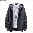 Новинка, зимний мужской свитер, пальто, вязаный свитер с шерстяной подкладкой, куртки, мужской кардиган с капюшоном, флисовая одежда на молнии