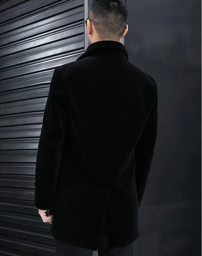 

Real Coat Plus Size Male Men's sheep shearing Fur winter Jacket long style Double-breasted Business leather clothing