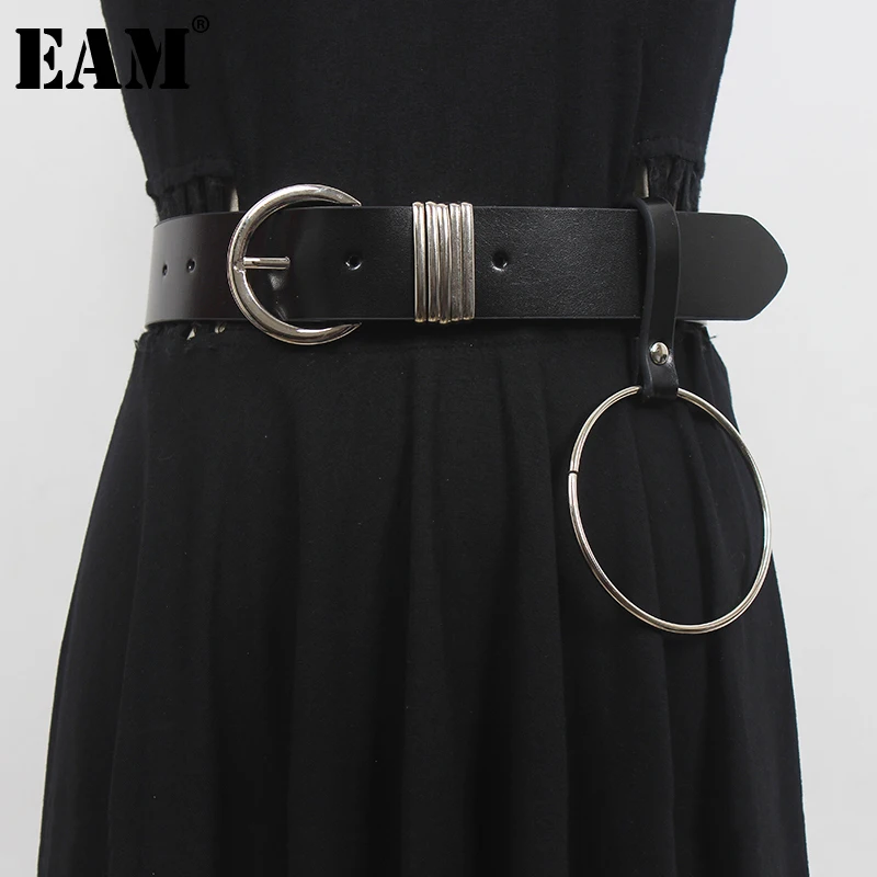 

[EAM] Pu Leather Black Buckle Circle Long WideBelt Personality Women New Fashion Tide All-match Spring Autumn 2022 1DE4639