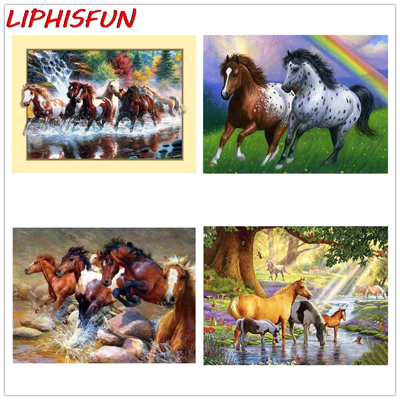 

Новая Алмазная вышивка «сделай сам», животное, лошадь, вышивка крестиком, полная Алмазная картина, Современное украшение для дома, Рождеств...