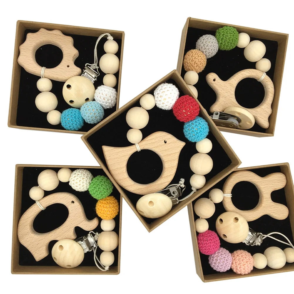 

Baby Toy Wooden Teether Chewable Silicone Bead Pacifier Clips Chain Rattle Beads Dummy Clip Chupetas Soother Chew Pacifier