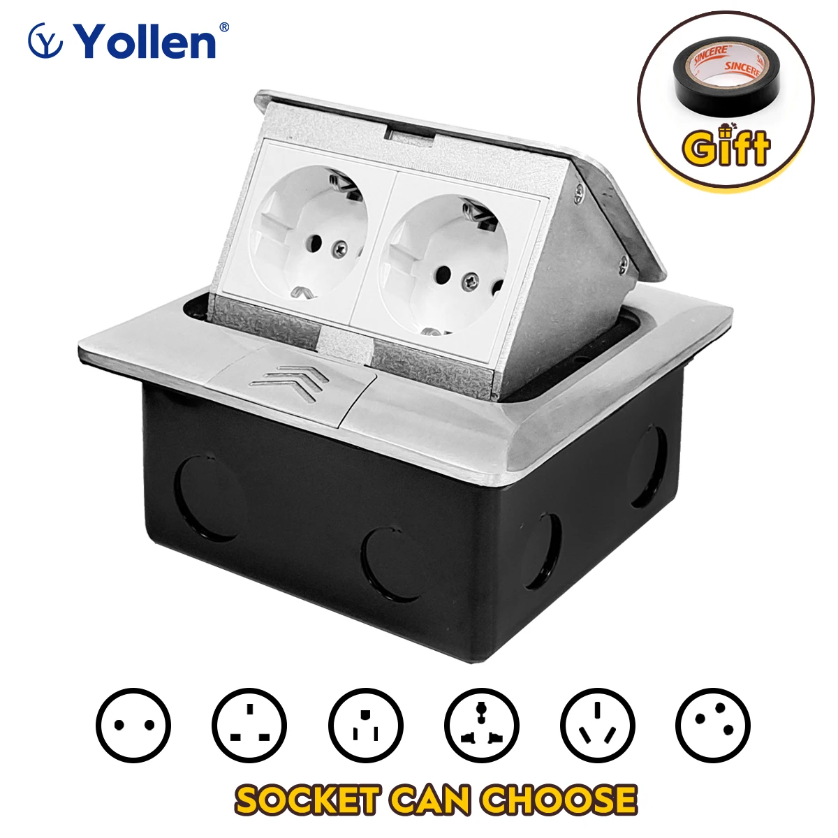 

All Metal Panel French Standard Pop Up Floor Socket 2 Way Electric Outlet Table Desk Wall can Install Kitchen Workshop UK/IL/EUR