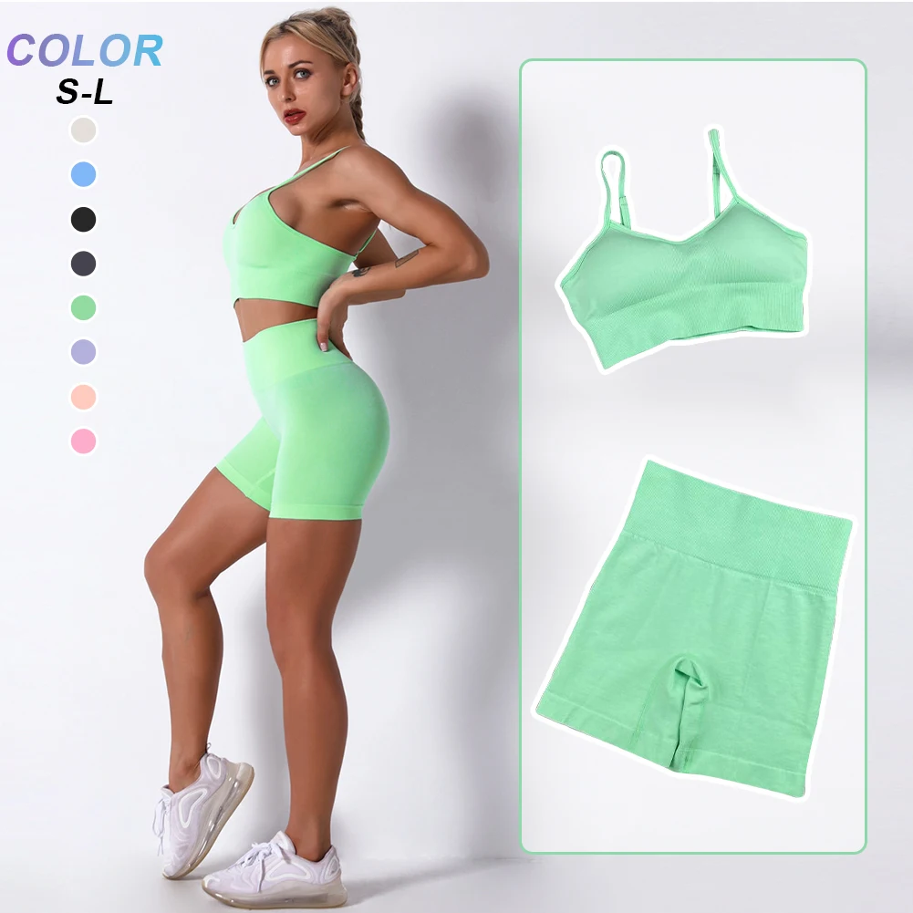 

Seamless Yoga Sets Women Seamless Gym Suits 2 Pcs High Waist Shorts Sexy Sports Bra Suit Running Yoga Outfit Tracksuit