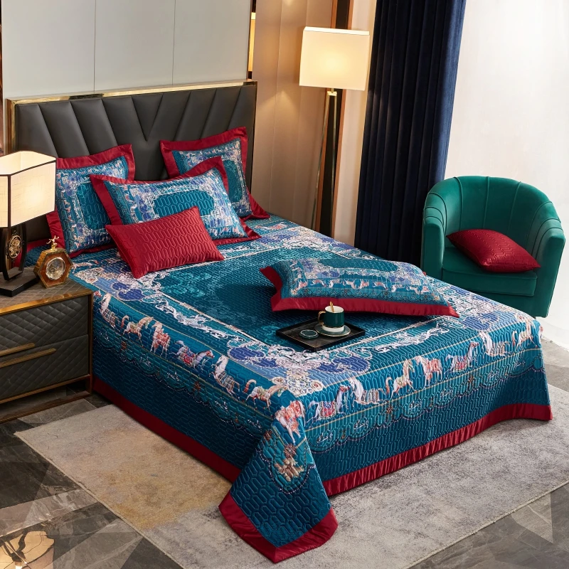 

2020 Luxury Satin Latex Palace Bedding Set Glossy Duvet Cover Quilted Bed Spread Pillowcases Small Pillow Queen Size 4/6/8Pcs