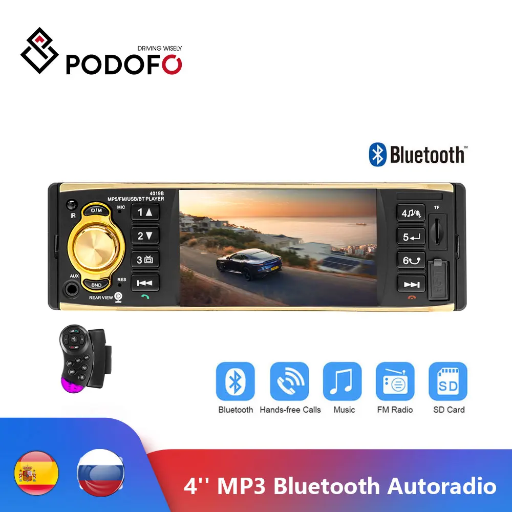 Автомагнитола Podofo стерео-система с MP3-плеером 4 &quotTFT-экраном Bluetooth дистанционным