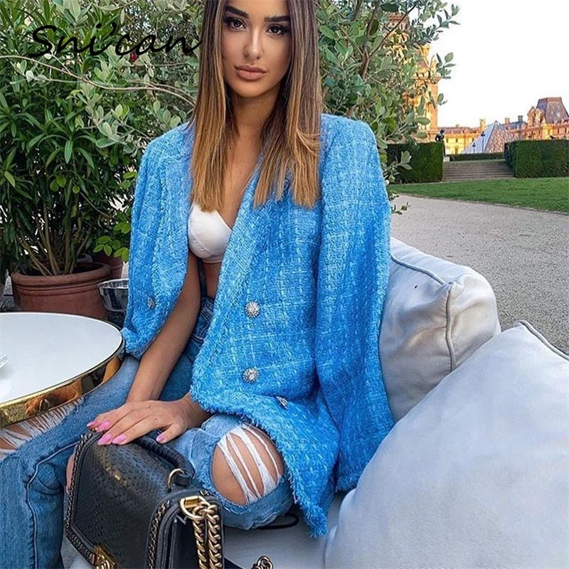 

Женское твидовое пальто Snican, винтажное двубортное пальто в клетку, Офисная куртка для осени и зимы, za 2020